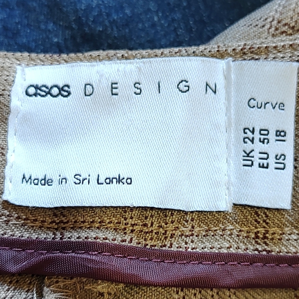 ASOS Curve Tan Plaid Trousers Size 18 - Picture 4 of 5